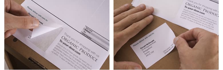 picture of someone affixing a sticky label to the mailing box